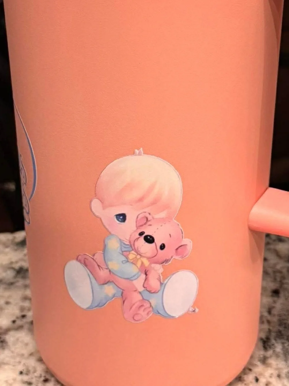 Precious moments Coral Travel Mug with Handle NEW WITH STRAW 10”tall